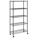 vidaXL 5 szintes fekete tárolópolc kerekekkel 75 x 35 x 155 cm 250 kg