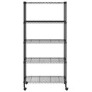 vidaXL 5 szintes fekete tárolópolc kerekekkel 75 x 35 x 155 cm 250 kg