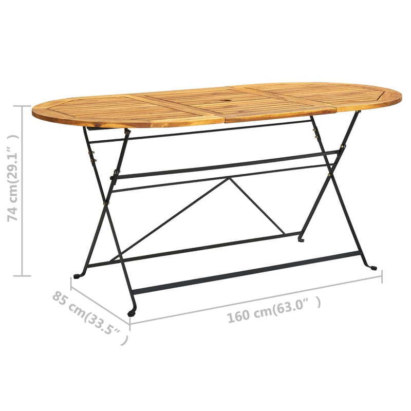 vidaXL ovális tömör akácfa kerti asztal 160 x 85 x 74 cm