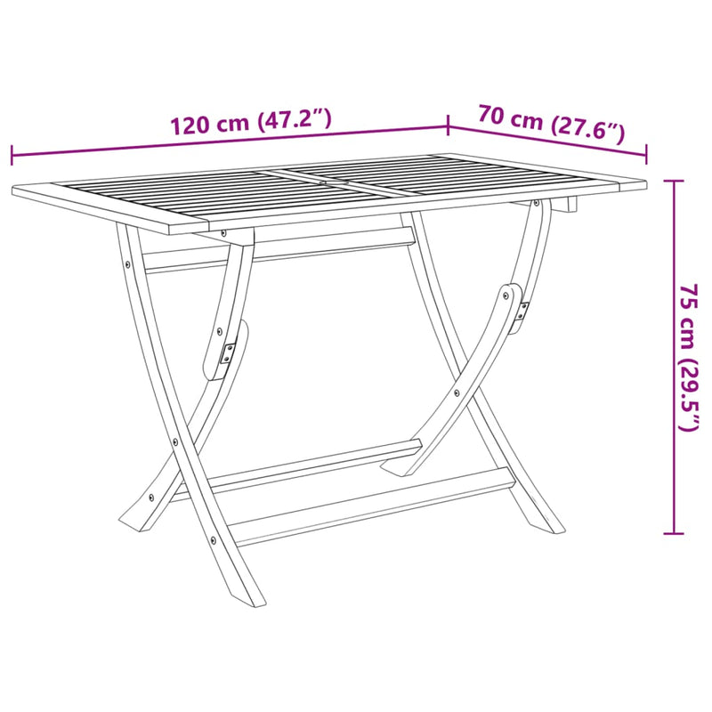 vidaXL tömör akácfa összecsukható kerti asztal 120 x 70 x 75 cm