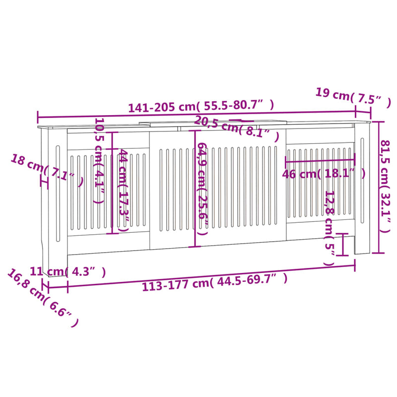 vidaXL fekete MDF radiátorburkolat 205 cm