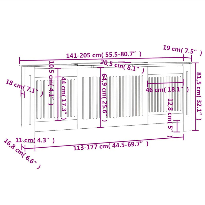 vidaXL szürke MDF radiátorburkolat 205 cm