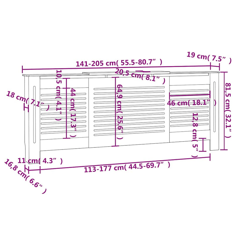 vidaXL fekete MDF radiátorburkolat 205 cm