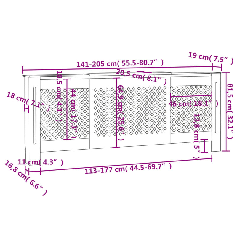 vidaXL fekete MDF radiátorburkolat 205 cm