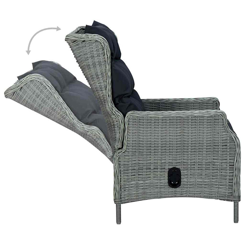 vidaXL világosszürke dönthető polyrattan kerti szék párnákkal