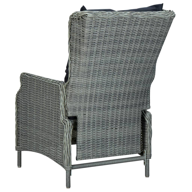 vidaXL világosszürke dönthető polyrattan kerti szék párnákkal