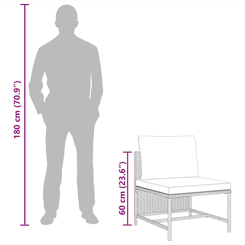 vidaXL szürke elemes polyrattan középső kanapé párnákkal