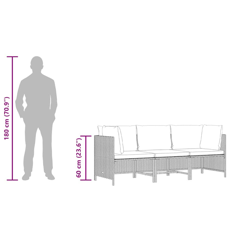 vidaXL 3 személyes szürke polyrattan kerti kanapé párnákkal