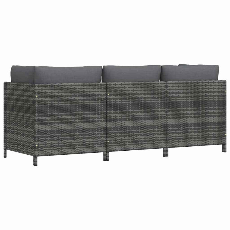 vidaXL 3 személyes szürke polyrattan kerti kanapé párnákkal