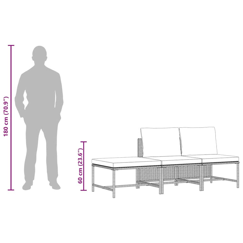 vidaXL 3 részes szürke polyrattan kerti ülőgarnitúra párnákkal