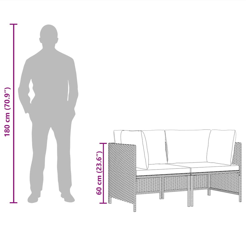 vidaXL 2 részes szürke polyrattan kerti kanapészett párnákkal