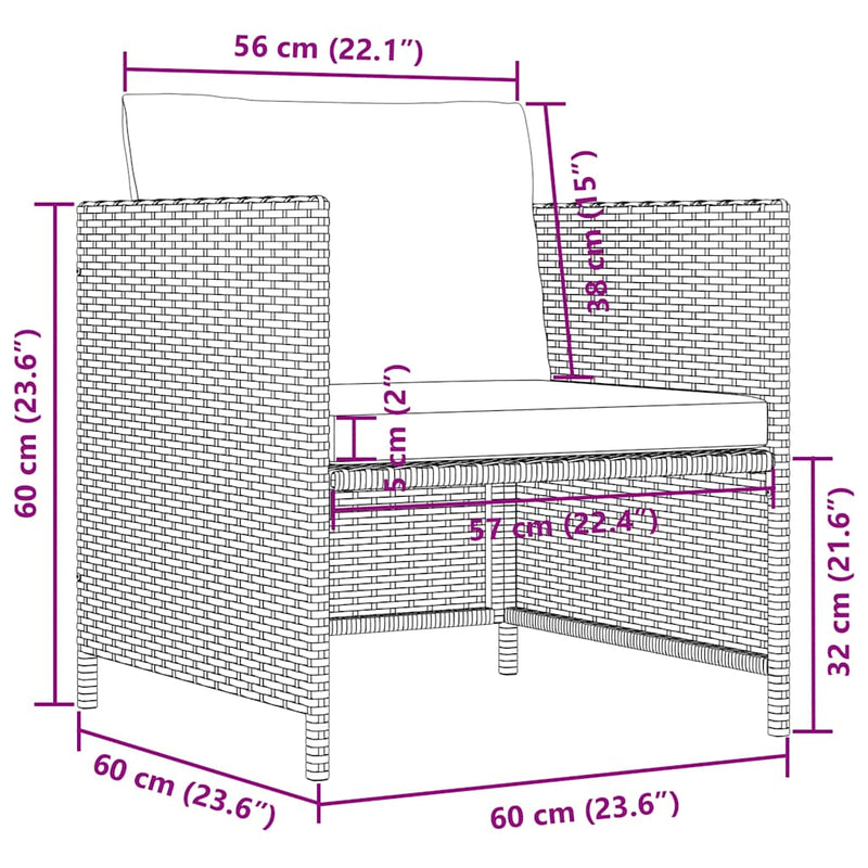 vidaXL fekete polyrattan kerti kanapé párnákkal