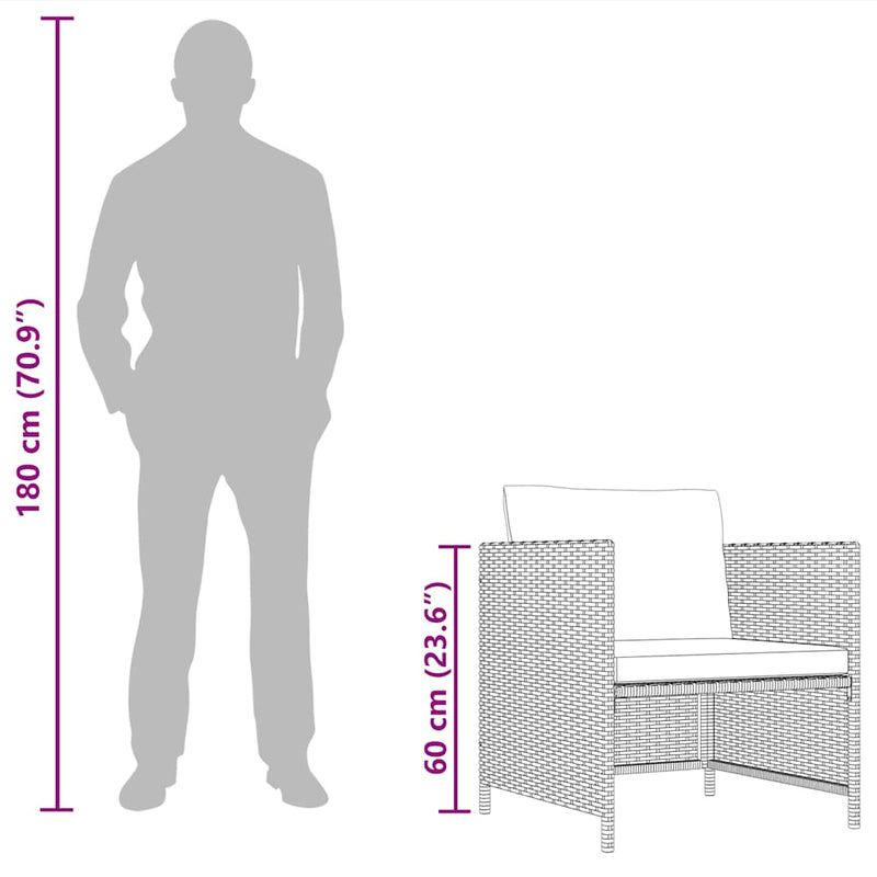 vidaXL fekete polyrattan kerti kanapé párnákkal