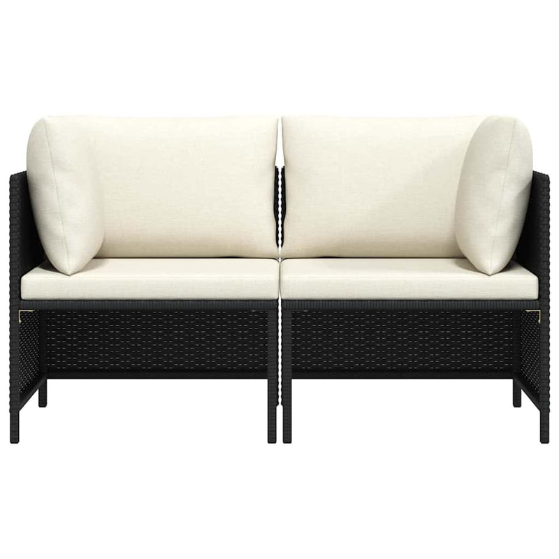 vidaXL fekete kétszemélyes polyrattan kerti kanapé párnákkal