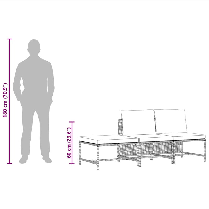 vidaXL 3 részes fekete polyrattan kerti ülőgarnitúra párnával