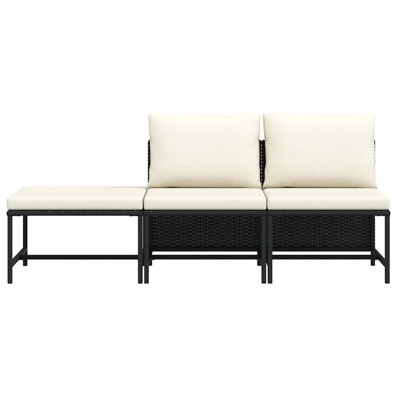 vidaXL 3 részes fekete polyrattan kerti ülőgarnitúra párnával