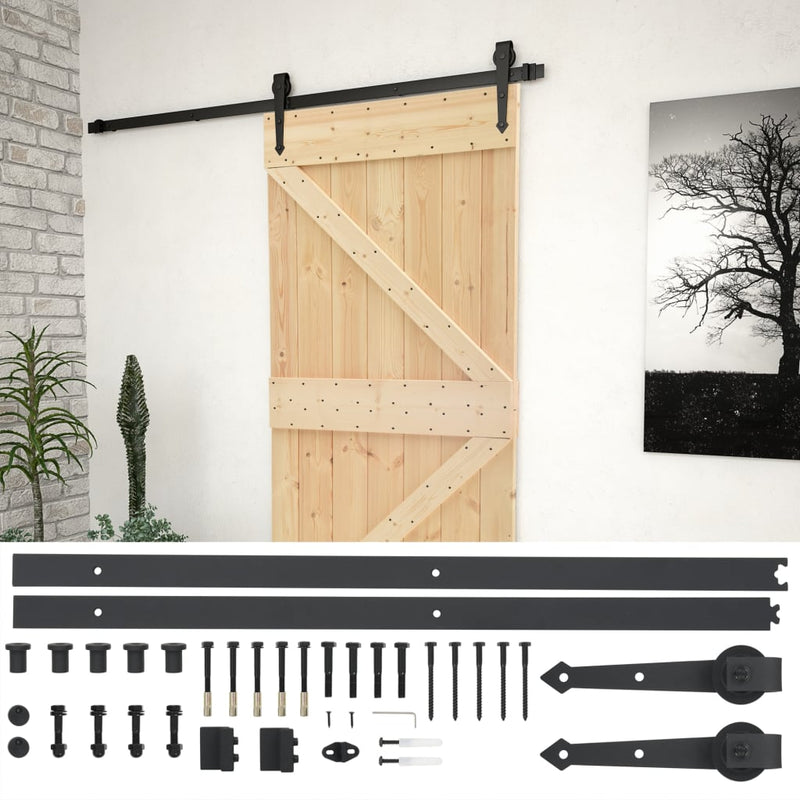 vidaXL tömör fenyőfa tolóajtó fémszerelék szettel 80 x 210 cm