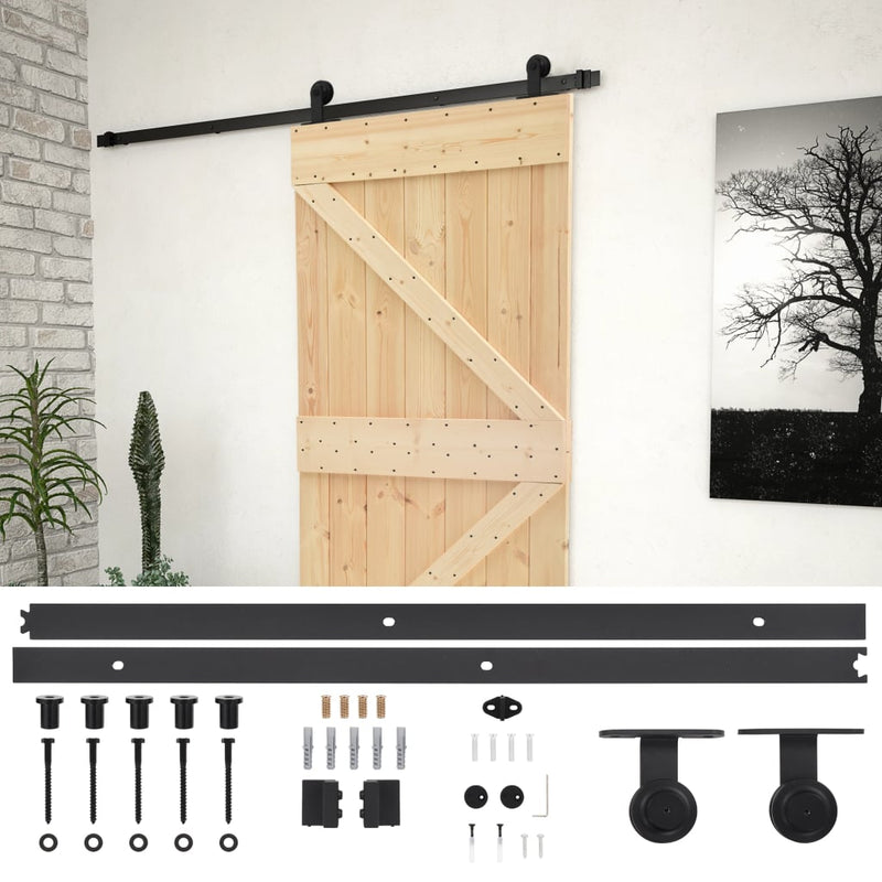 vidaXL tömör fenyőfa tolóajtó fémszerelék szettel 80 x 210 cm