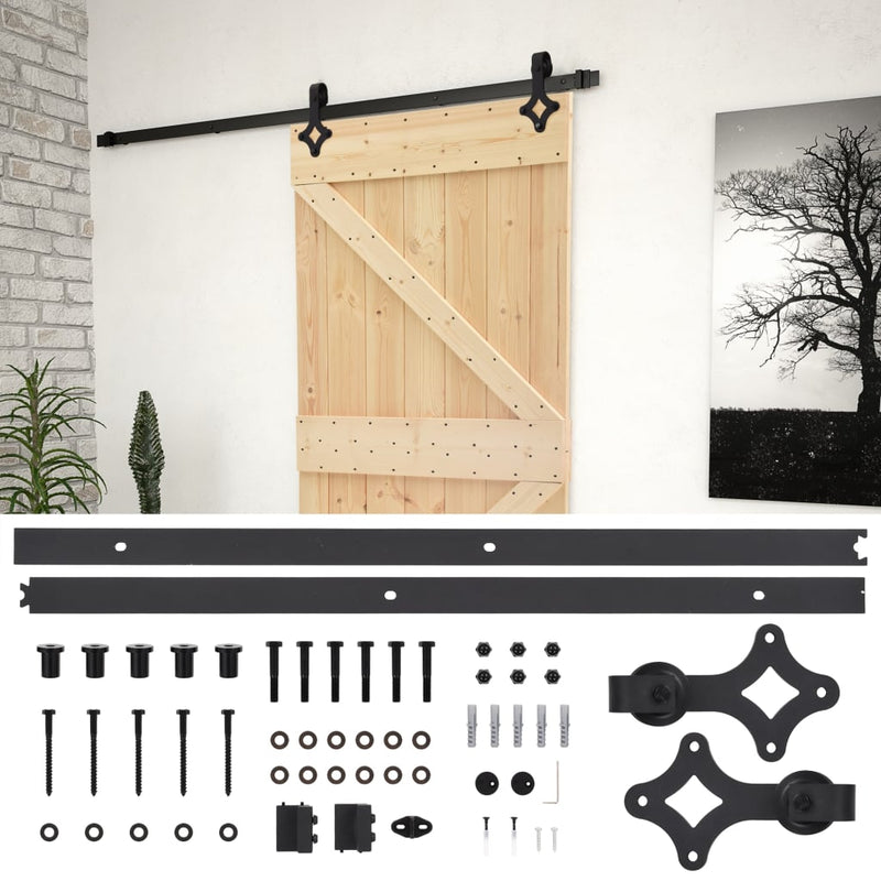 vidaXL tömör fenyőfa tolóajtó fémszerelék szettel 90 x 210 cm