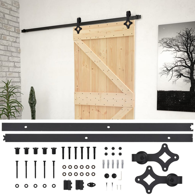 vidaXL tömör fenyőfa tolóajtó fémszerelék szettel 90 x 210 cm
