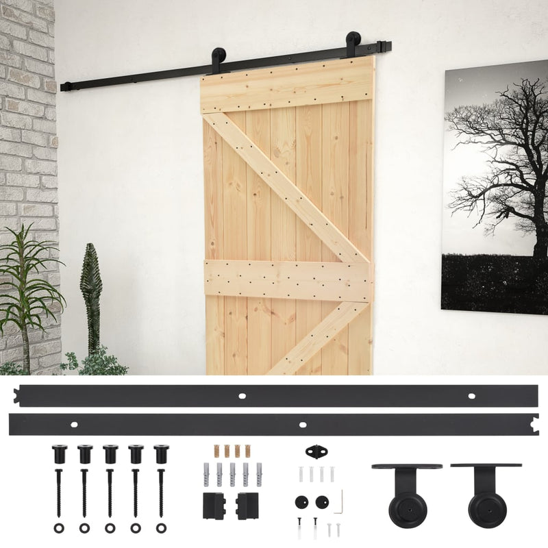 vidaXL tömör fenyőfa tolóajtó fémszerelék szettel 90 x 210 cm
