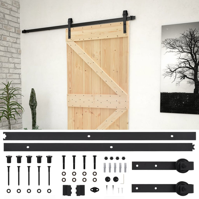 vidaXL tömör fenyőfa tolóajtó fémszerelék szettel 90 x 210 cm