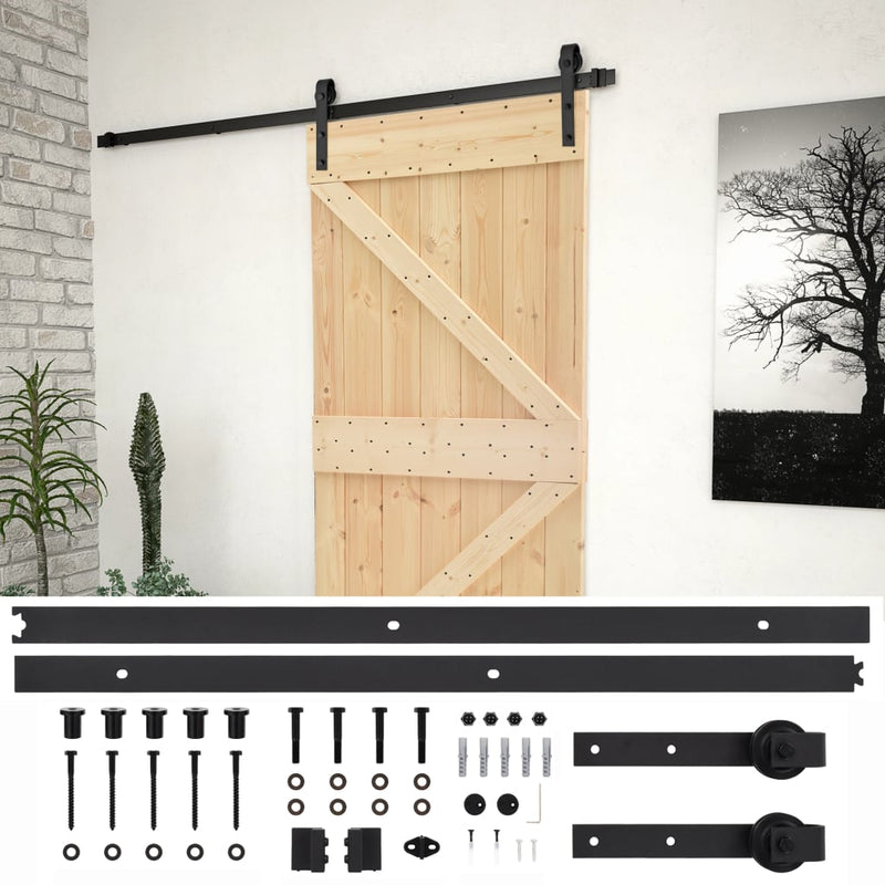 vidaXL tömör fenyőfa tolóajtó fémszerelék szettel 90 x 210 cm