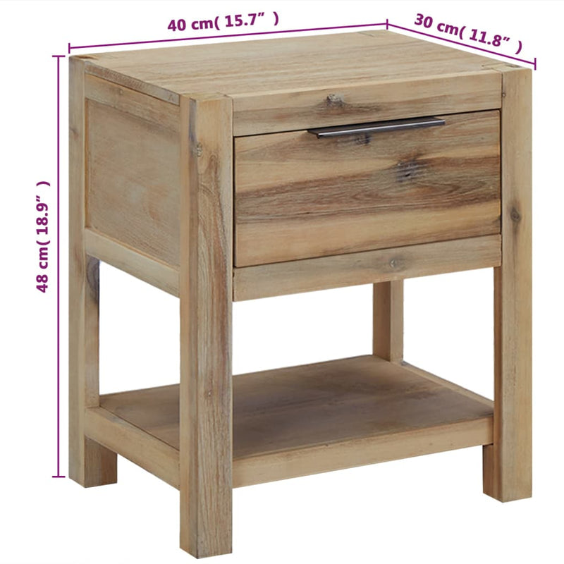 vidaXL 2 db tömör akácfa fiókos éjjeliszekrény 40 x 30 x 48 cm