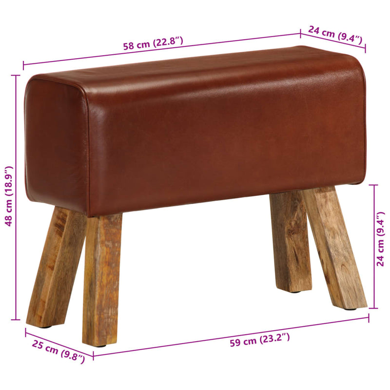 vidaXL barna valódi bőr és tömör mangófa tornapad 58 cm