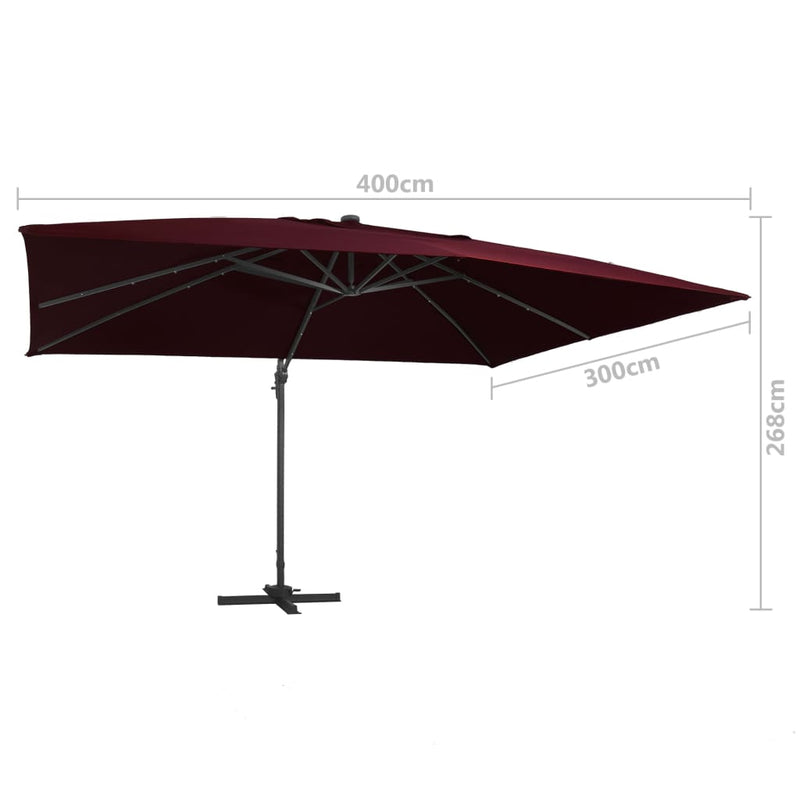 vidaXL bordó konzolos napernyő LED-világítással 400 x 300 cm