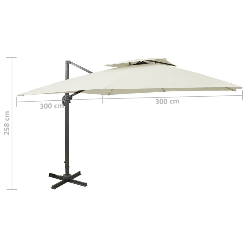 vidaXL homokszínű dupla tetejű konzolos napernyő 300 x 300 cm