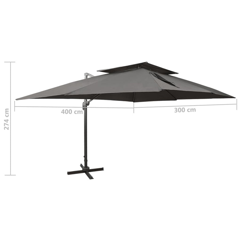vidaXL antracitszürke dupla tetejű konzolos napernyő 400 x 300 cm