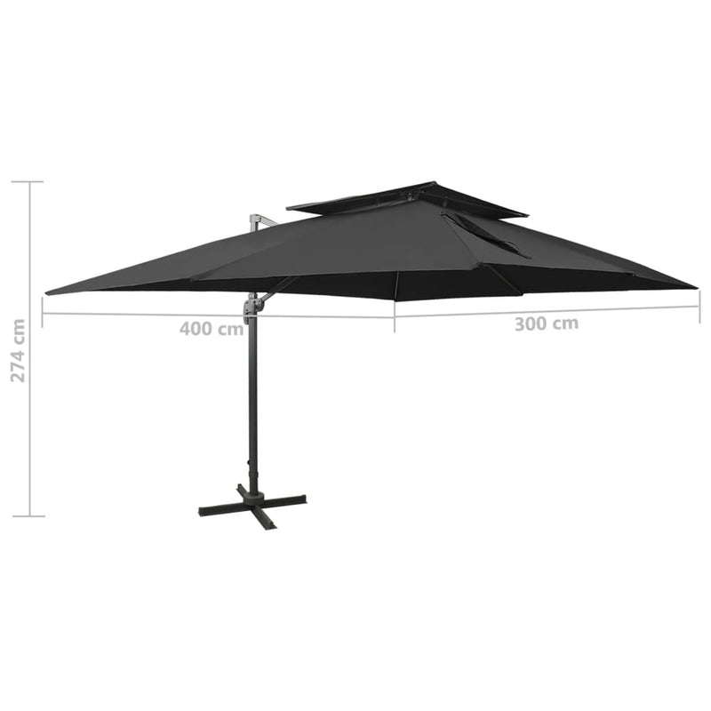 vidaXL fekete dupla tetejű konzolos napernyő 400 x 300 cm