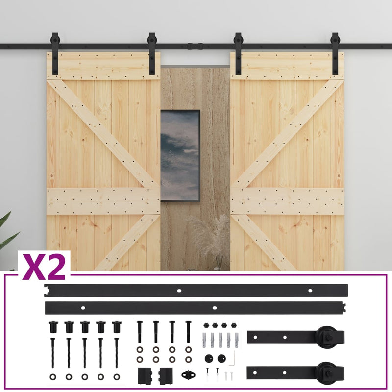 vidaXL tömör fenyőfa tolóajtó fémszerelék szettel 80 x 210 cm