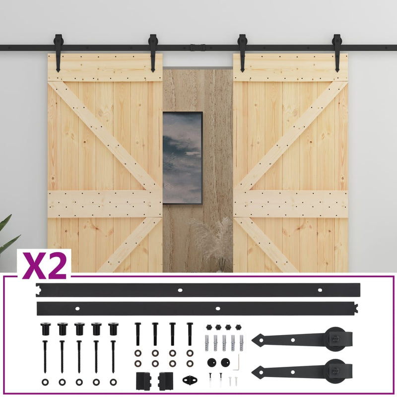 vidaXL tömör fenyőfa tolóajtó fémszerelék szettel 90 x 210 cm