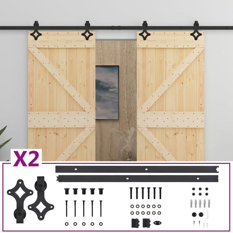 vidaXL tömör fenyőfa tolóajtó fémszerelék szettel 90 x 210 cm