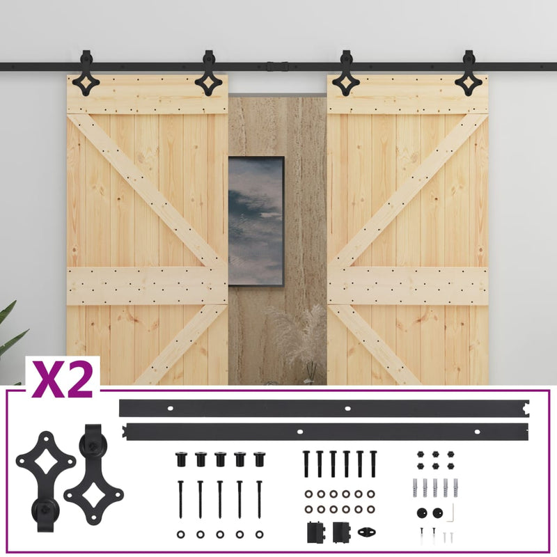 vidaXL tömör fenyőfa tolóajtó fémszerelék szettel 90 x 210 cm