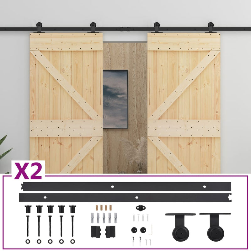 vidaXL tömör fenyőfa tolóajtó fémszerelék szettel 90 x 210 cm