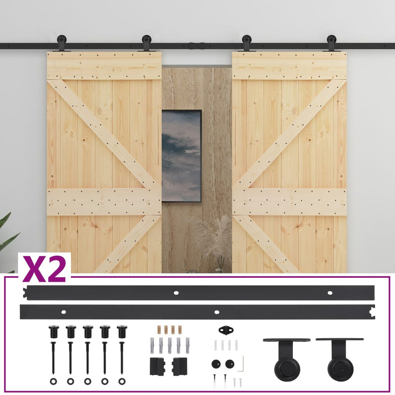 vidaXL tömör fenyőfa tolóajtó fémszerelék szettel 90 x 210 cm