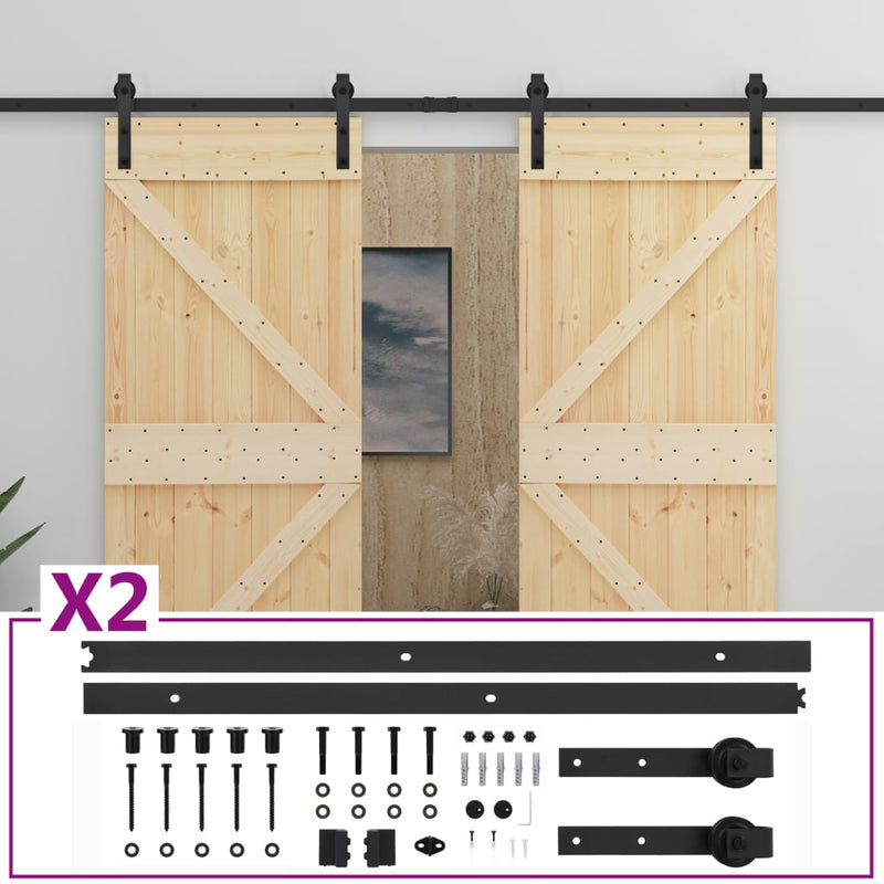 vidaXL tömör fenyőfa tolóajtó fémszerelék szettel 90 x 210 cm