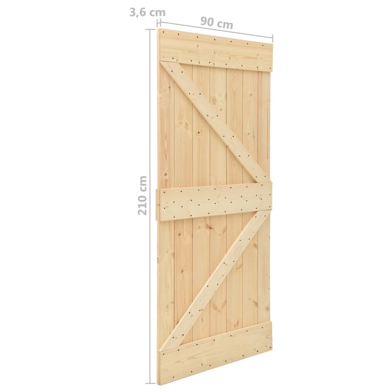 vidaXL tömör fenyőfa tolóajtó fémszerelék szettel 90 x 210 cm