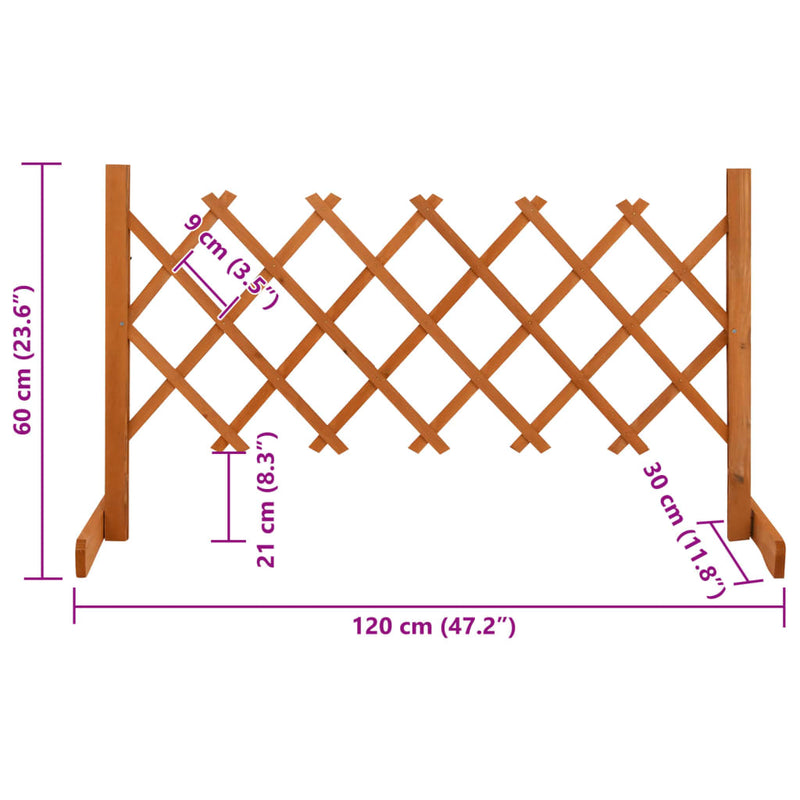 vidaXL narancssárga tömör fenyőfa rácsos kerti kerítés 120 x 60 cm