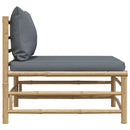 vidaXL bambusz kerti középső kanapé sötétszürke párnákkal