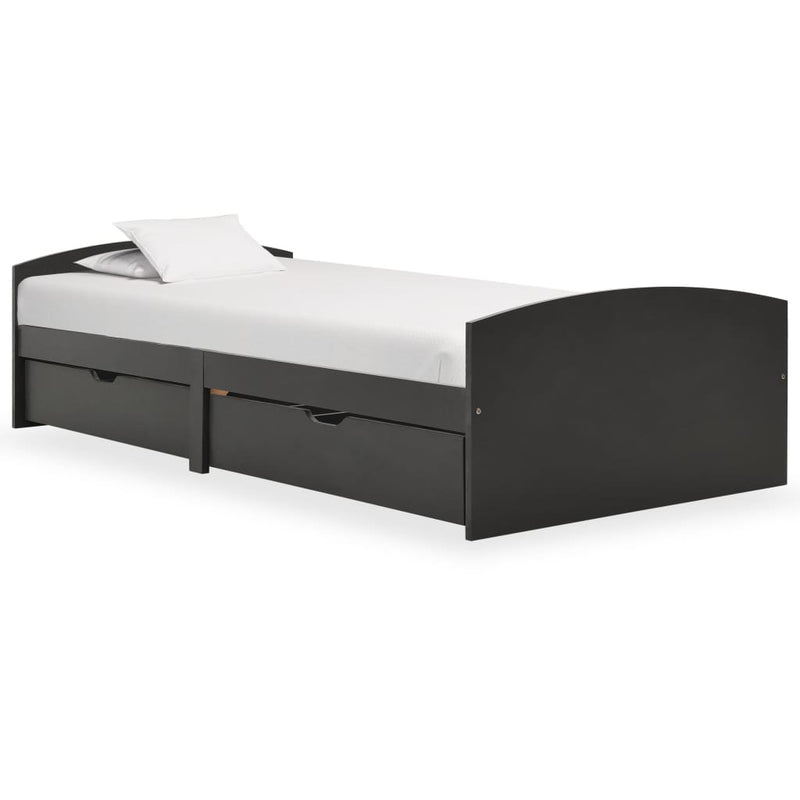 vidaXL szürke tömör fenyőfa ágykeret 2 fiókkal 90 x 200 cm