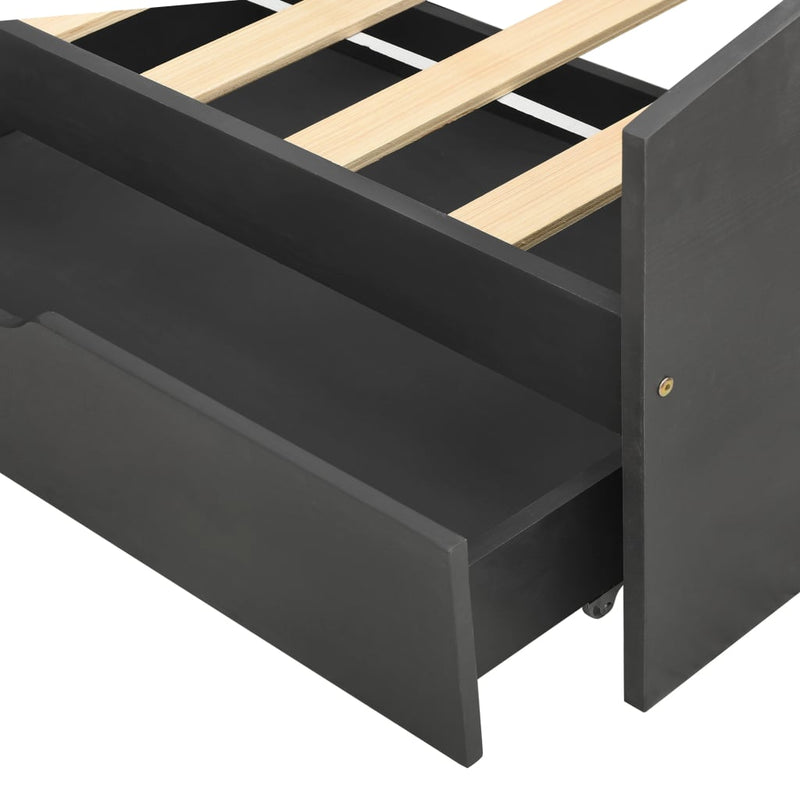 vidaXL szürke tömör fenyőfa ágykeret 2 fiókkal 90 x 200 cm