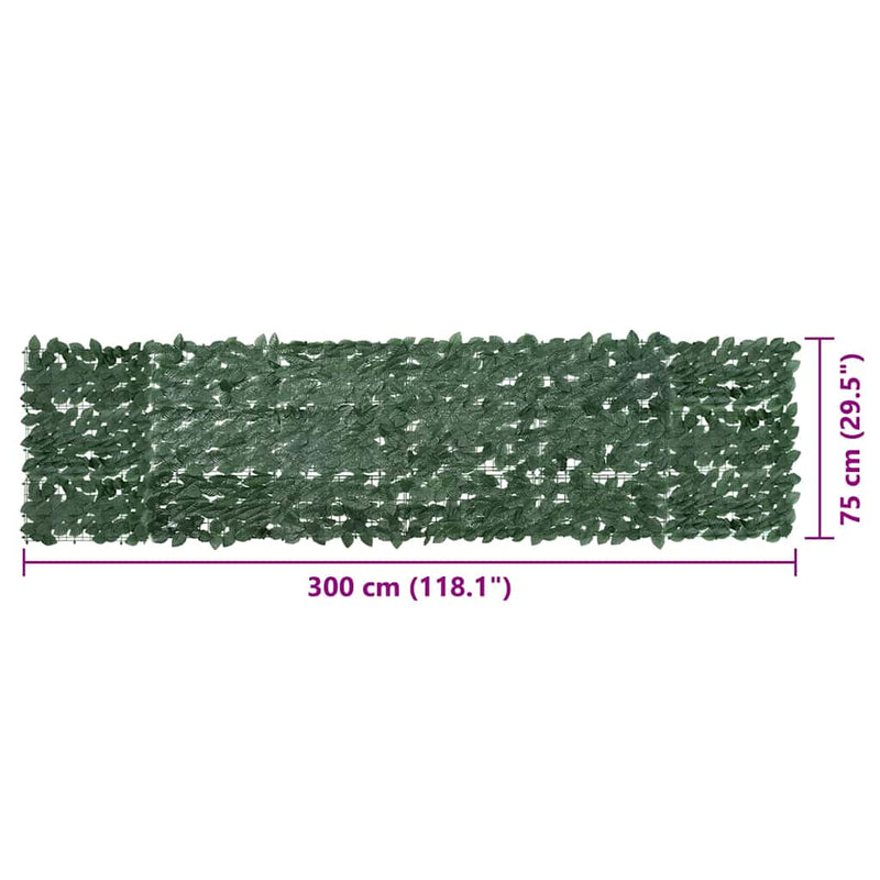 vidaXL sötétzöld leveles erkélyparaván 300 x 75 cm
