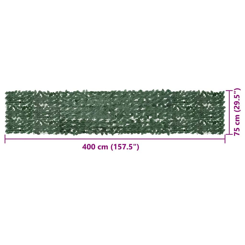 vidaXL sötétzöld leveles erkélyparaván 400 x 75 cm