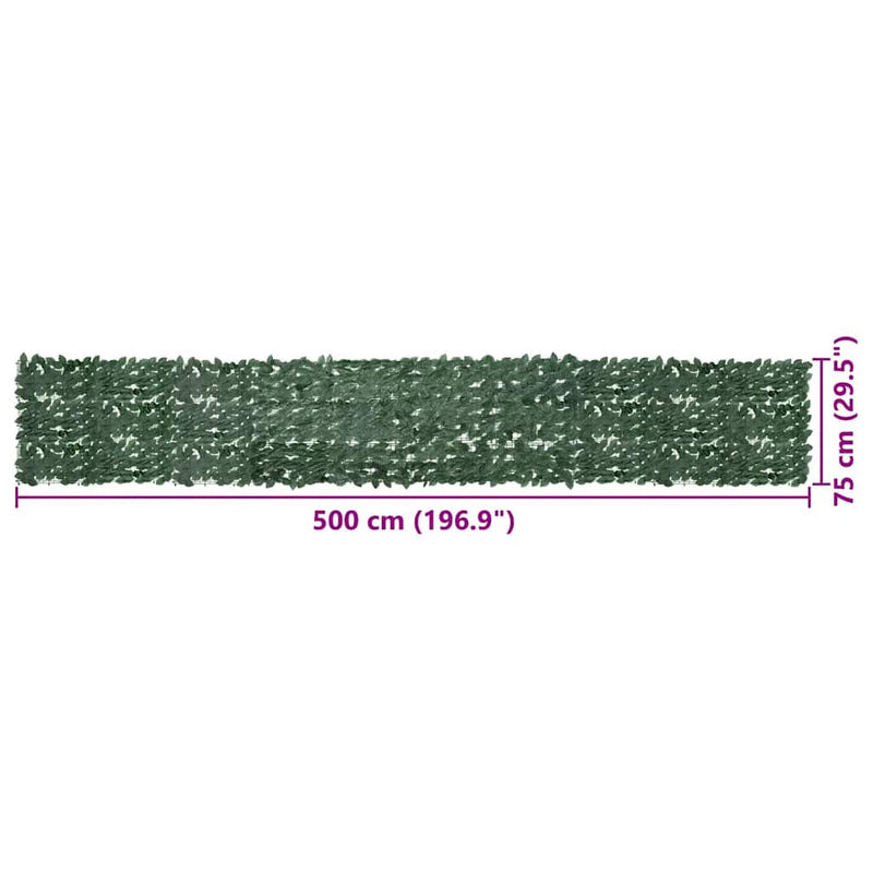 vidaXL sötétzöld leveles erkélyparaván 500 x 75 cm