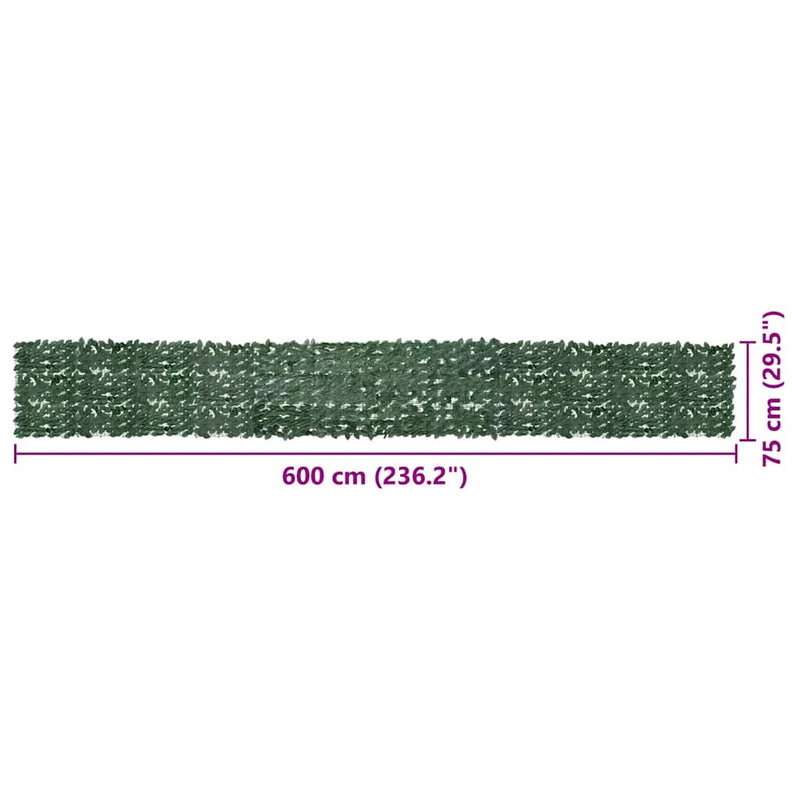 vidaXL sötétzöld leveles erkélyparaván 600 x 75 cm