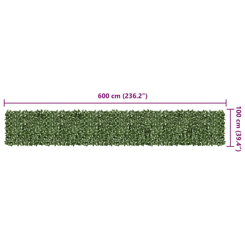 vidaXL sötétzöld leveles erkélyparaván 600 x 100 cm